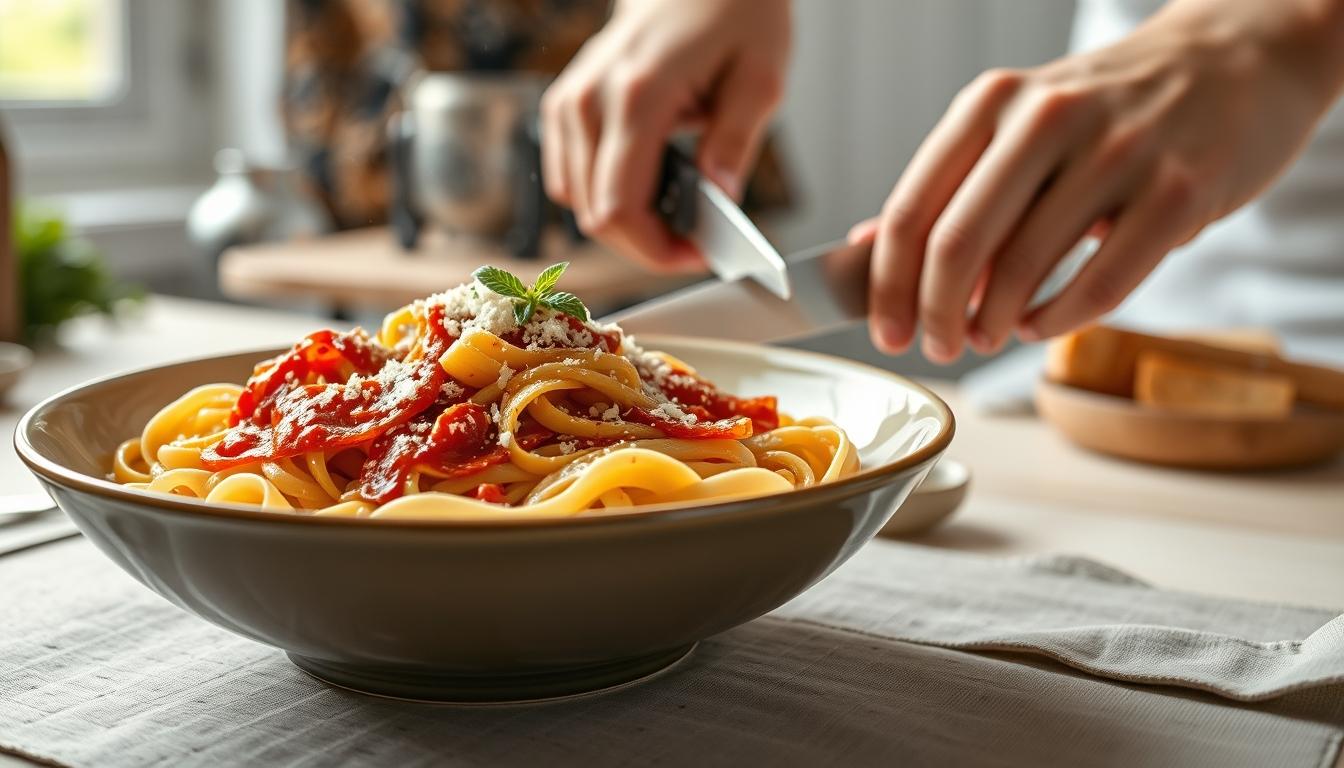 Quick weeknight dinner prepared in a home kitchen